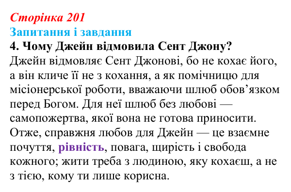 Сторінка 201, завдання 4 Відповідь до завдання 4 (с. 201) із зарубіжної літератури для 9 класу, Ковбасенко 2026: Бронте, «Джейн Ейр»