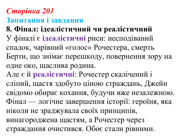 Сторінка 201, завдання 8 Відповідь до завдання 8 (с. 201) із зарубіжної літератури для 9 класу, Ковбасенко 2026: Бронте, «Джейн Ейр»