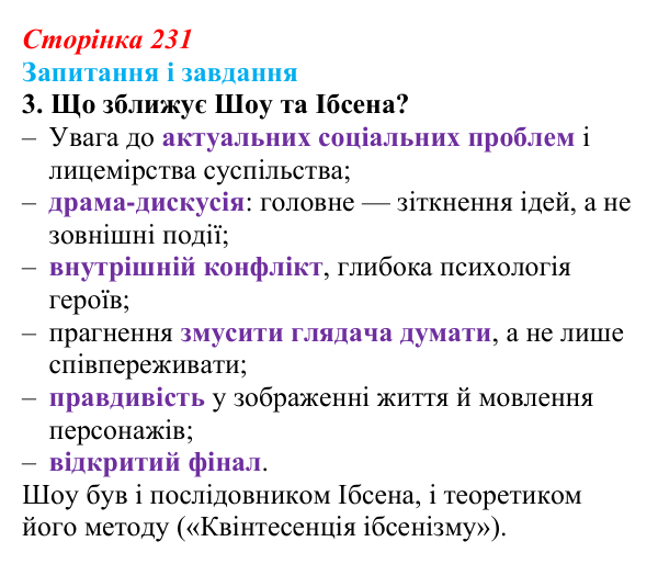 Відповідь до завдання 3 (с. 231) із зарубіжної літератури для 9 класу, Ковбасенко 2026: Шоу, «Пігмаліон»