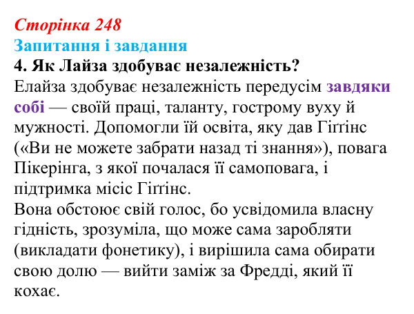Сторінка 248, завдання 4 Відповідь до завдання 4 (с. 248) із зарубіжної літератури для 9 класу, Ковбасенко 2026: Шоу, «Пігмаліон»