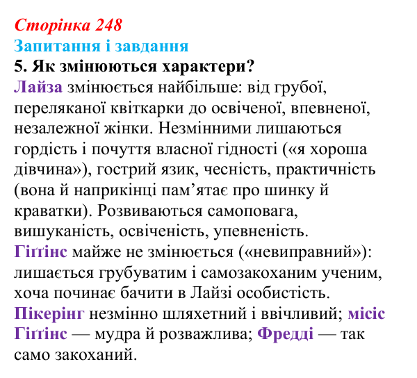 Сторінка 248, завдання 5 Відповідь до завдання 5 (с. 248) із зарубіжної літератури для 9 класу, Ковбасенко 2026: Шоу, «Пігмаліон»