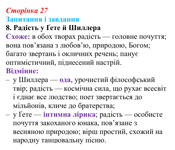 Сторінка 27, завдання 8 Відповідь до завдання 8 (с. 27) із зарубіжної літератури для 9 класу, Ковбасенко 2026: Ґете, «Травнева пісня»