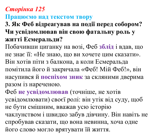 Сторінка 125, завдання 3 Відповідь до завдання 3 (с. 125) із зарубіжної літератури для 9 класу, Міляновська 2026: В. Гюго, «Собор Паризької...
