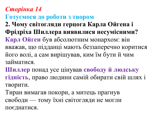 Сторінка 14, завдання 2 Відповідь до завдання 2 (с. 14) із зарубіжної літератури для 9 класу, Міляновська 2026: Ф. Шиллер, ода «До радості»