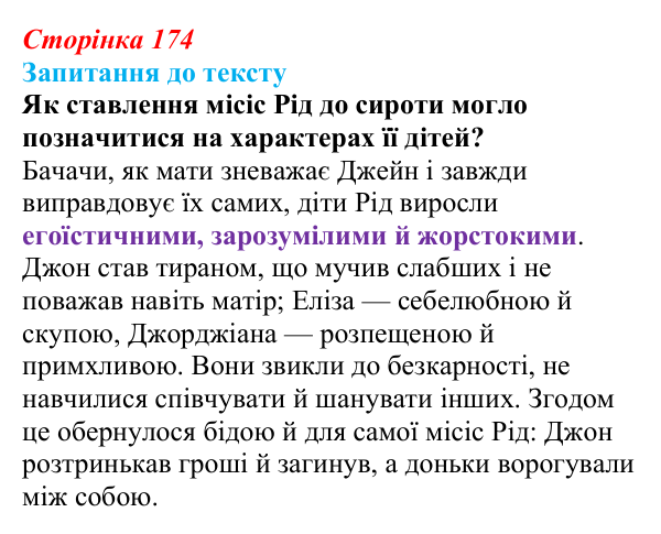 Сторінка 174 Відповідь до запитання до тексту (с. 174) із зарубіжної літератури для 9 класу, Міляновська 2026: Ш. Бронте, «Джейн Ейр»
