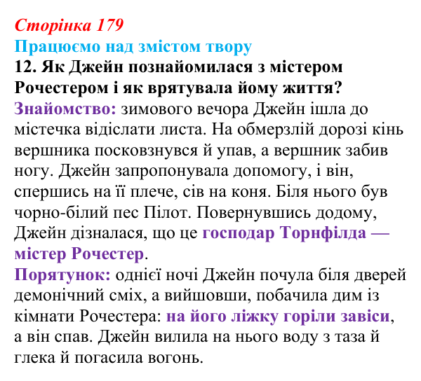 Сторінка 179, завдання 12 Відповідь до завдання 12 (с. 179) із зарубіжної літератури для 9 класу, Міляновська 2026: Ш. Бронте, «Джейн Ейр»