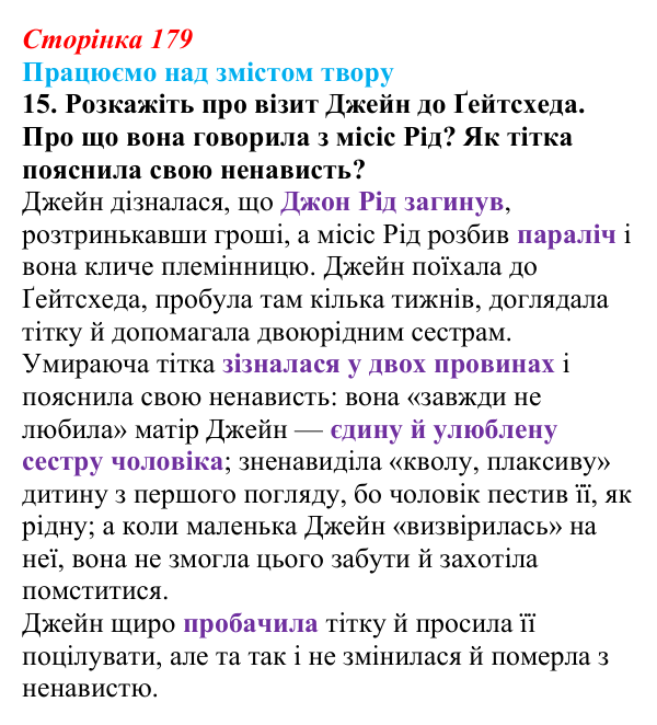 Сторінка 179, завдання 15 Відповідь до завдання 15 (с. 179) із зарубіжної літератури для 9 класу, Міляновська 2026: Ш. Бронте, «Джейн Ейр»