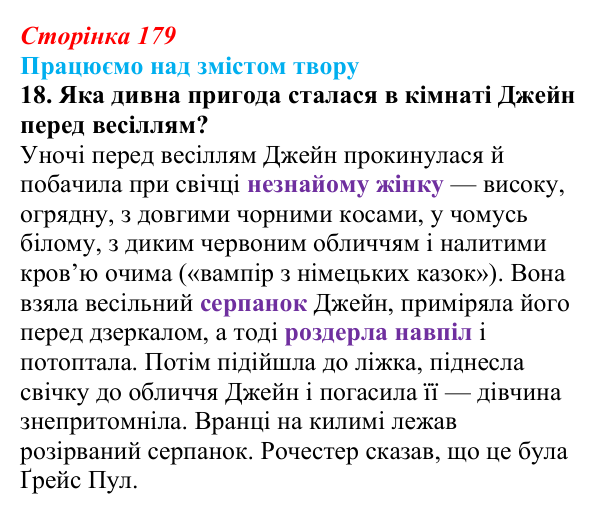 Сторінка 179, завдання 18 Відповідь до завдання 18 (с. 179) із зарубіжної літератури для 9 класу, Міляновська 2026: Ш. Бронте, «Джейн Ейр»
