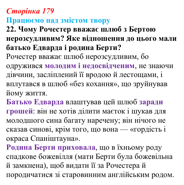 Відповідь до завдання 22 (с. 179) із зарубіжної літератури для 9 класу, Міляновська 2026: Ш. Бронте, «Джейн Ейр»