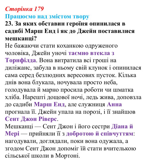 Сторінка 179, завдання 23 Відповідь до завдання 23 (с. 179) із зарубіжної літератури для 9 класу, Міляновська 2026: Ш. Бронте, «Джейн Ейр»