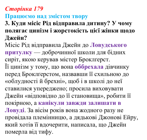 Відповідь до завдання 3 (с. 179) із зарубіжної літератури для 9 класу, Міляновська 2026: Ш. Бронте, «Джейн Ейр»