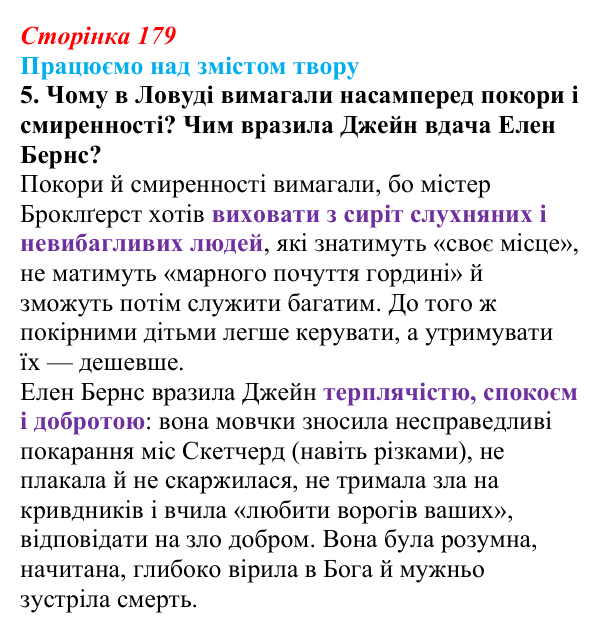 Відповідь до завдання 5 (с. 179) із зарубіжної літератури для 9 класу, Міляновська 2026: Ш. Бронте, «Джейн Ейр»