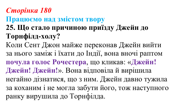Сторінка 180, завдання 25 Відповідь до завдання 25 (с. 180) із зарубіжної літератури для 9 класу, Міляновська 2026: Ш. Бронте, «Джейн Ейр»