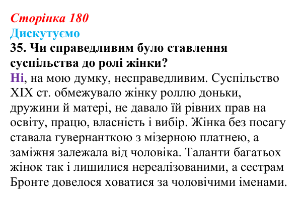 Сторінка 180, завдання 35 Відповідь до завдання 35 (с. 180) із зарубіжної літератури для 9 класу, Міляновська 2026: Ш. Бронте, «Джейн Ейр»