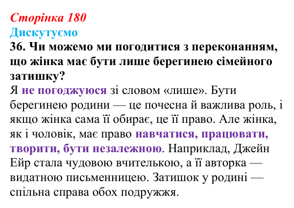 Відповідь до завдання 36 (с. 180) із зарубіжної літератури для 9 класу, Міляновська 2026: Ш. Бронте, «Джейн Ейр»