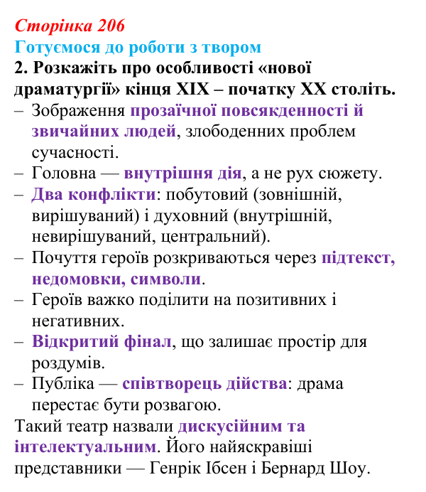 Сторінка 206, завдання 2 Відповідь до завдання 2 (с. 206) із зарубіжної літератури для 9 класу, Міляновська 2026: Г. Ібсен, драма «Ляльковий дім»