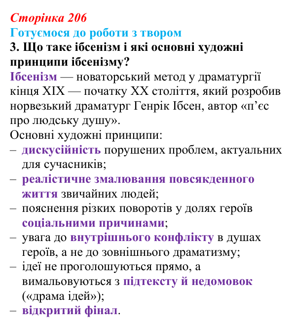 Сторінка 206, завдання 3 Відповідь до завдання 3 (с. 206) із зарубіжної літератури для 9 класу, Міляновська 2026: Г. Ібсен, драма «Ляльковий дім»
