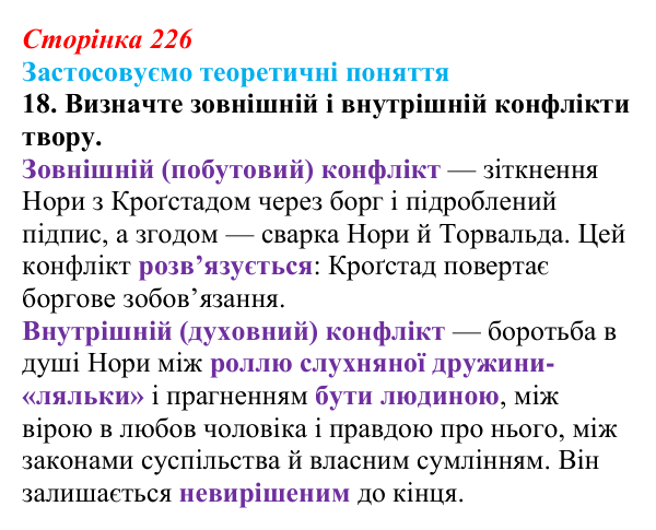 Відповідь до завдання 18 (с. 226) із зарубіжної літератури для 9 класу, Міляновська 2026: Г. Ібсен, драма «Ляльковий дім»