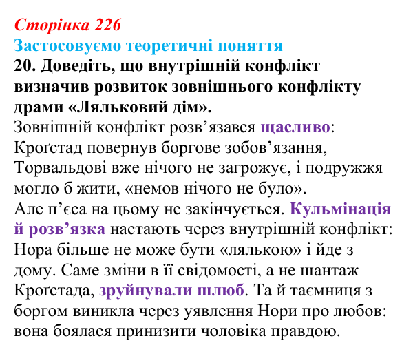 Сторінка 226, завдання 20 Відповідь до завдання 20 (с. 226) із зарубіжної літератури для 9 класу, Міляновська 2026: Г. Ібсен, драма «Ляльковий дім»