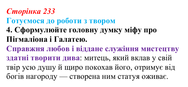 Сторінка 233, завдання 4 Відповідь до завдання 4 (с. 233) із зарубіжної літератури для 9 класу, Міляновська 2026: Б. Шоу, комедія «Пігмаліон»