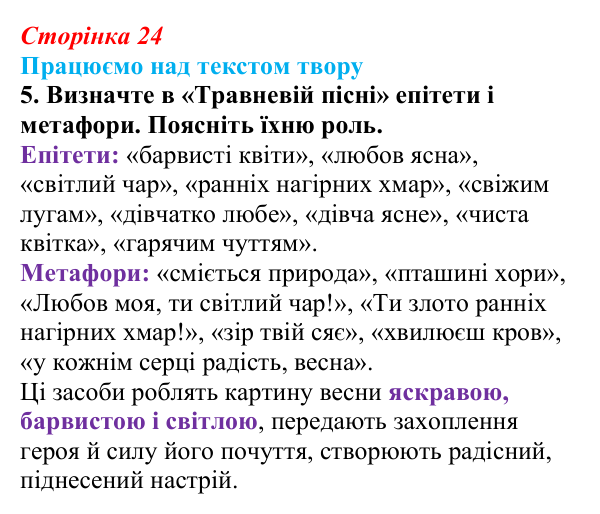 Відповідь до завдання 5 (с. 24) із зарубіжної літератури для 9 класу, Міляновська 2026: Й. В. Ґете, «Травнева пісня»