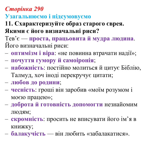 Сторінка 290, Шолом-Алейхем, завдання 11 Відповідь до завдання 11 твору за вибором (с. 290) із зарубіжної літератури для 9 класу, Міляновська 2026: Шолом-Алейхем...
