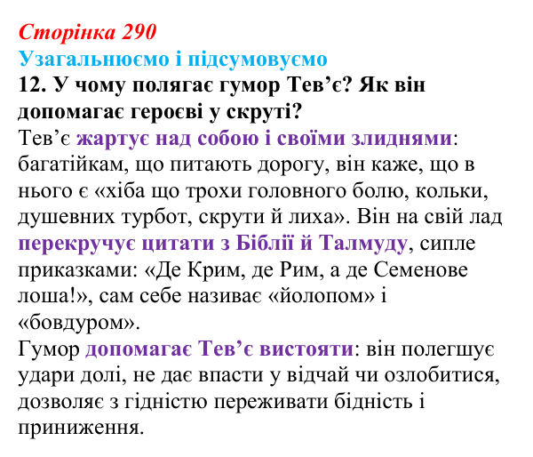 Сторінка 290, Шолом-Алейхем, завдання 12 Відповідь до завдання 12 твору за вибором (с. 290) із зарубіжної літератури для 9 класу, Міляновська 2026: Шолом-Алейхем...