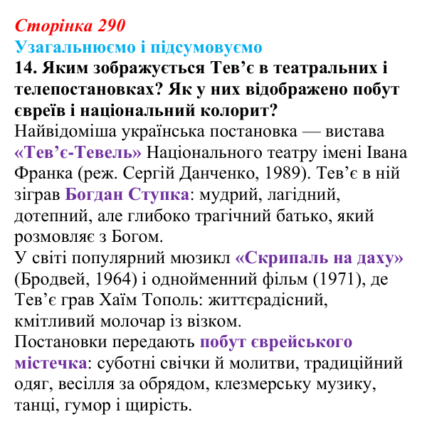 Сторінка 290, Шолом-Алейхем, завдання 14 Відповідь до завдання 14 твору за вибором (с. 290) із зарубіжної літератури для 9 класу, Міляновська 2026: Шолом-Алейхем...