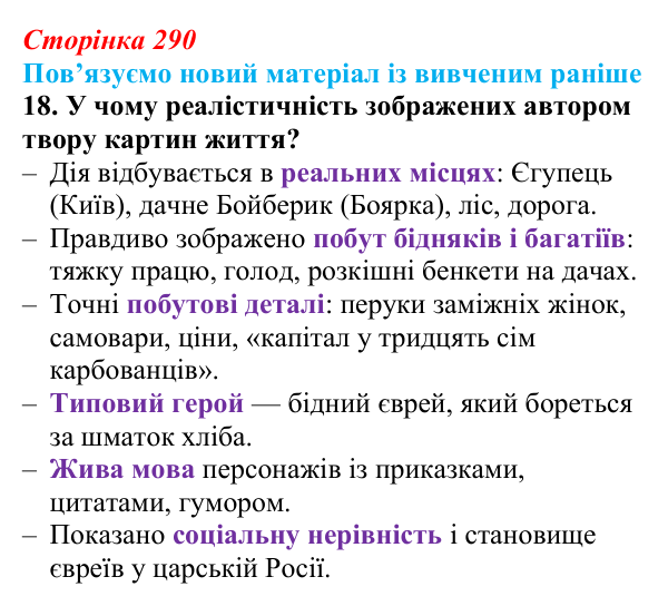 Сторінка 290, Шолом-Алейхем, завдання 18 Відповідь до завдання 18 твору за вибором (с. 290) із зарубіжної літератури для 9 класу, Міляновська 2026: Шолом-Алейхем...
