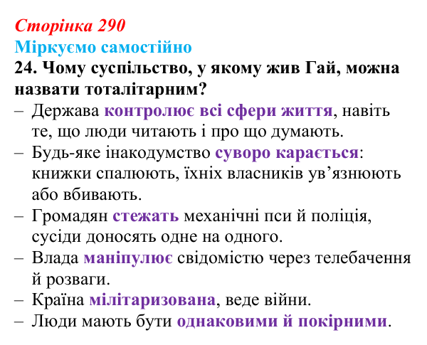 Відповідь до завдання 24 (с. 290) із зарубіжної літератури для 9 класу, Міляновська 2026: Р. Бредбері, роман «451°...