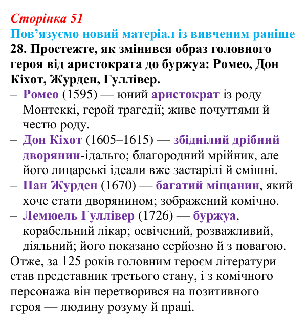 Відповідь до завдання 28 (с. 51) із зарубіжної літератури для 9 класу, Міляновська 2026: Дж. Свіфт, «Мандри Лемюеля...