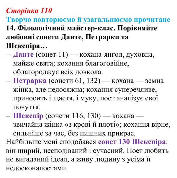 Відповідь до завдання 14 (с. 110) із зарубіжної літератури для 9 класу, Волощук 2026: Творчо повторюємо й узагальнюємо...