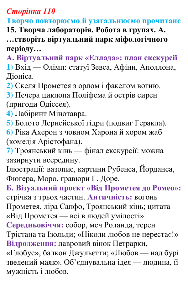 Сторінка 110, завдання 15 Відповідь до завдання 15 (с. 110) із зарубіжної літератури для 9 класу, Волощук 2026: Творчо повторюємо й узагальнюємо...