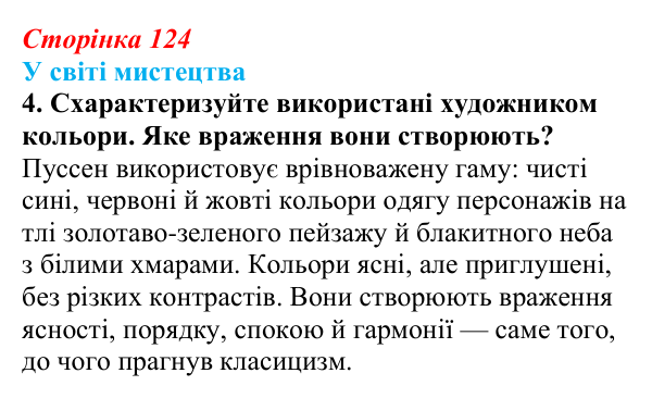 Сторінка 124, завдання 4 Відповідь до завдання 4 (с. 124) із зарубіжної літератури для 9 класу, Волощук 2026: Класицизм