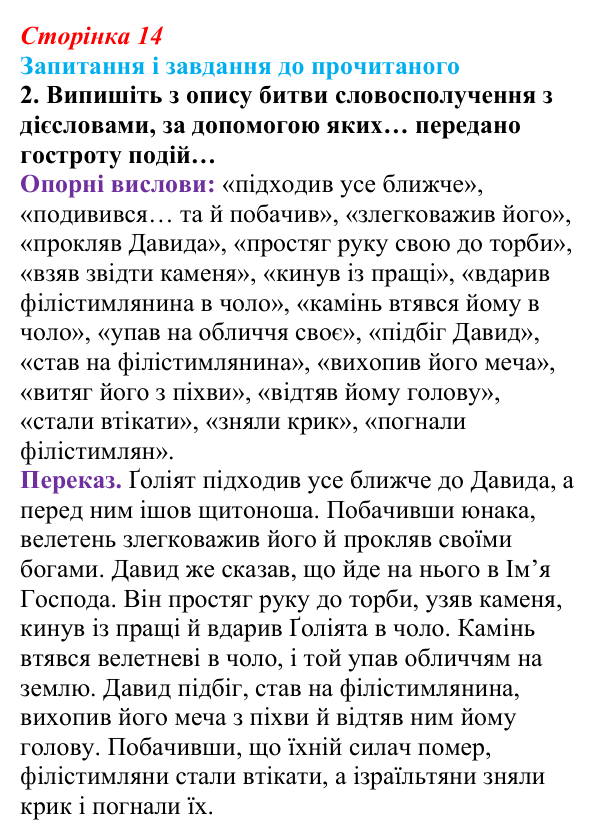 Сторінка 14, завдання 2 Відповідь до завдання 2 (с. 14) із зарубіжної літератури для 9 класу, Волощук 2026: Давид — цар, воїн і співець