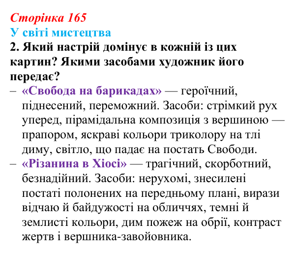 Сторінка 165, завдання 2 Відповідь до завдання 2 (с. 165) із зарубіжної літератури для 9 класу, Волощук 2026: Романтизм і реалізм