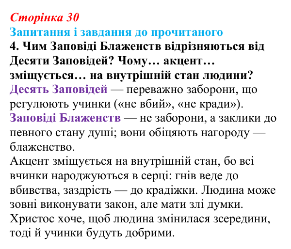 Сторінка 30, завдання 4 Відповідь до завдання 4 (с. 30) із зарубіжної літератури для 9 класу, Волощук 2026: Нагірна проповідь і послання апостола...