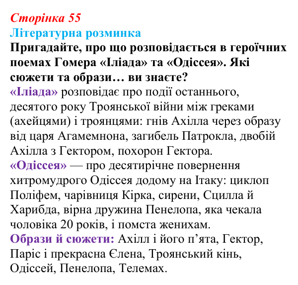 Сторінка 55 Відповідь до запитання (с. 55) із зарубіжної літератури для 9 класу, Волощук 2026: Вергілій, «Енеїда»