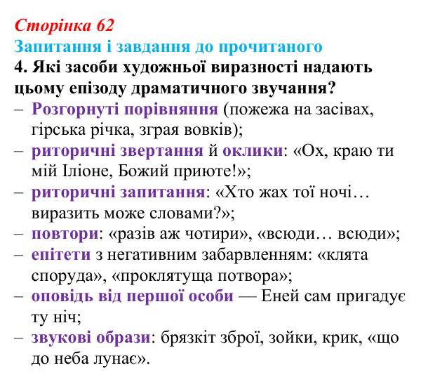 Відповідь до завдання 4 (с. 62) із зарубіжної літератури для 9 класу, Волощук 2026: Вергілій, «Енеїда»