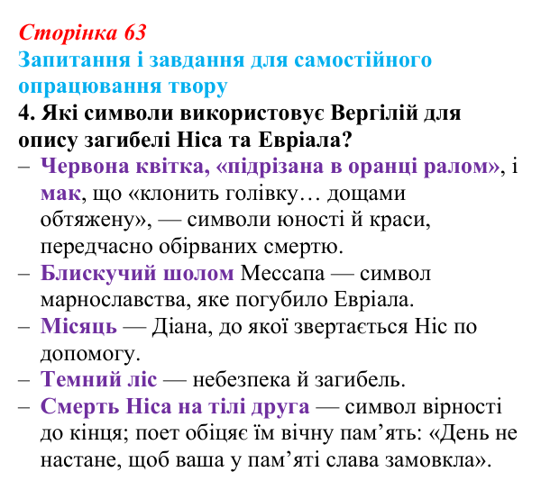 Сторінка 63, завдання 4 Відповідь до завдання 4 (с. 63) із зарубіжної літератури для 9 класу, Волощук 2026: Вергілій, «Енеїда»