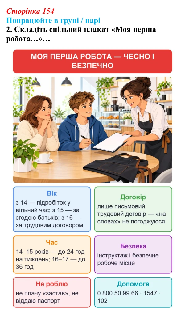 Сторінка 154, робота в групі, завдання 2 Відповідь до роботи в групі, завдання 2 (с. 154) зі здоров’я, безпеки та добробуту для 9 класу, Гущина 2026: Як гроші...
