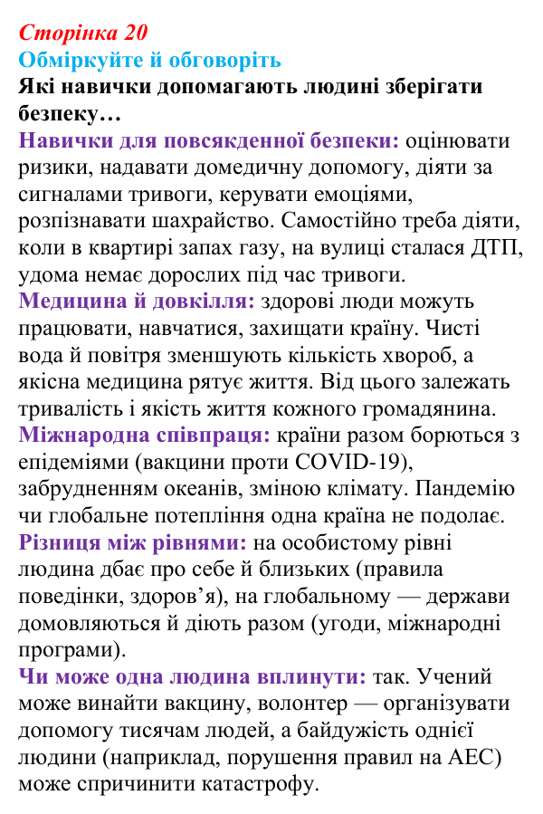Відповідь до запитань для обговорення (с. 20) зі здоров’я, безпеки та добробуту для 9 класу, Гущина 2026: Сучасний...