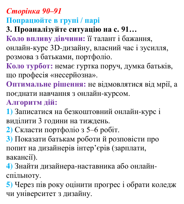 Сторінка 90–91, робота в групі, завдання 3 Відповідь до роботи в групі, завдання 3 (с. 90–91) зі здоров’я, безпеки та добробуту для 9 класу, Гущина 2026: На порозі...