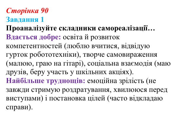 Відповідь до завдання 1 (с. 90) зі здоров’я, безпеки та добробуту для 9 класу, Гущина 2026: На порозі дорослого життя
