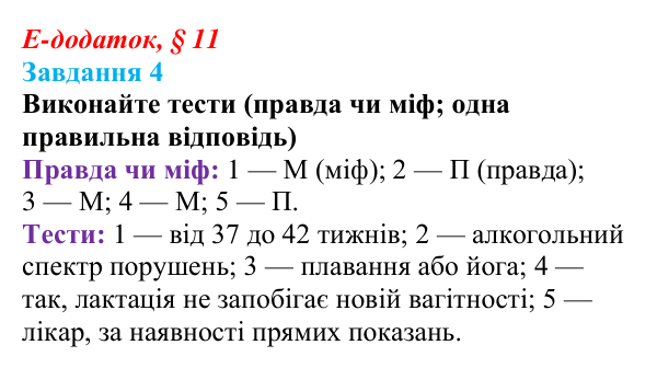Відповідь до завдання 4 е-додатка (§ 11) зі здоров’я, безпеки та добробуту для 9 класу, Поліщук 2026: Репродуктивне...