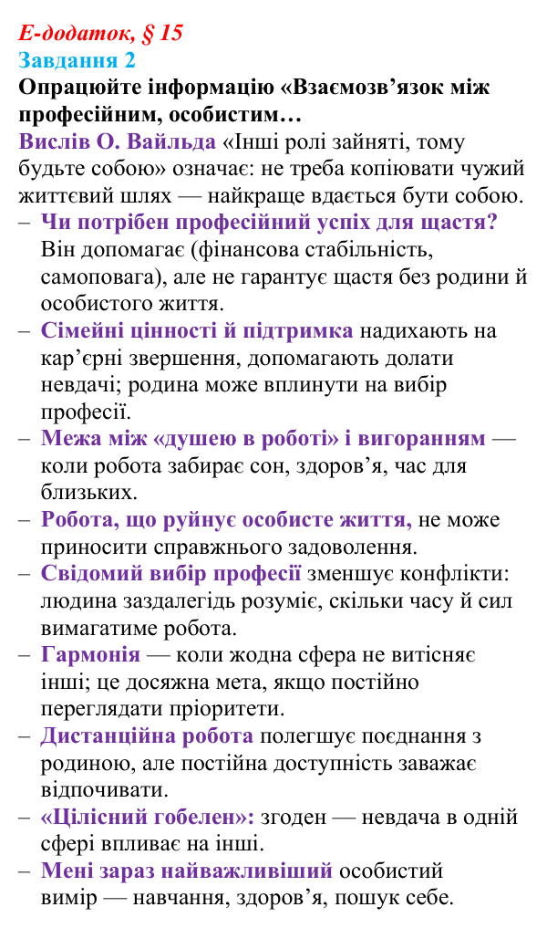 Відповідь до завдання 2 е-додатка (§ 15) зі здоров’я, безпеки та добробуту для 9 класу, Поліщук 2026: Самовизначення...