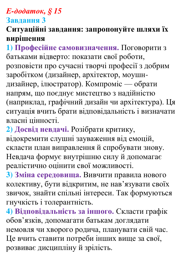 Відповідь до завдання 3 е-додатка (§ 15) зі здоров’я, безпеки та добробуту для 9 класу, Поліщук 2026: Самовизначення...