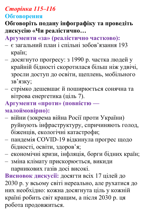 Відповідь до завдання 1 (с. 115–116) зі здоров’я, безпеки та добробуту для 9 класу, Поліщук 2026: Сталий розвиток...