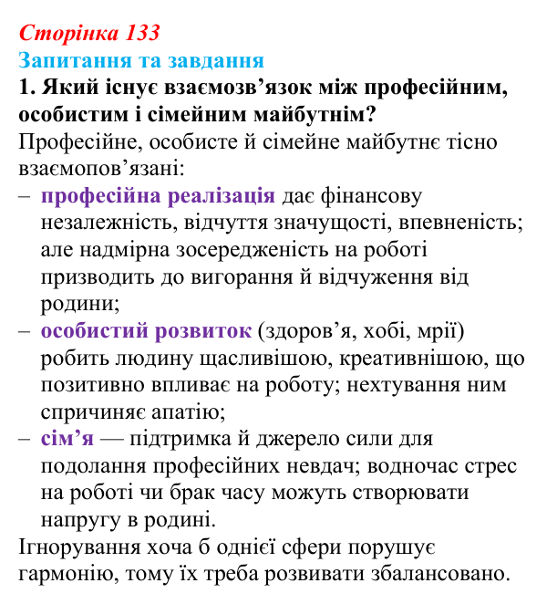 Відповідь до запитання 1 (с. 133) зі здоров’я, безпеки та добробуту для 9 класу, Поліщук 2026: Самовизначення та вибір...