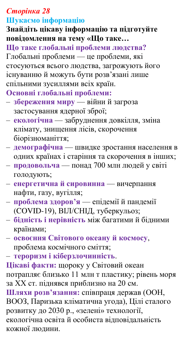 Відповідь до завдання «Шукаємо інформацію» (с. 28) зі здоров’я, безпеки та добробуту для 9 класу, Поліщук 2026: Сучасний...